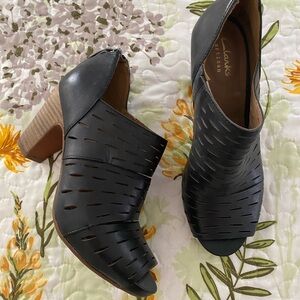 Clarks Black Cutout Heeled Boots